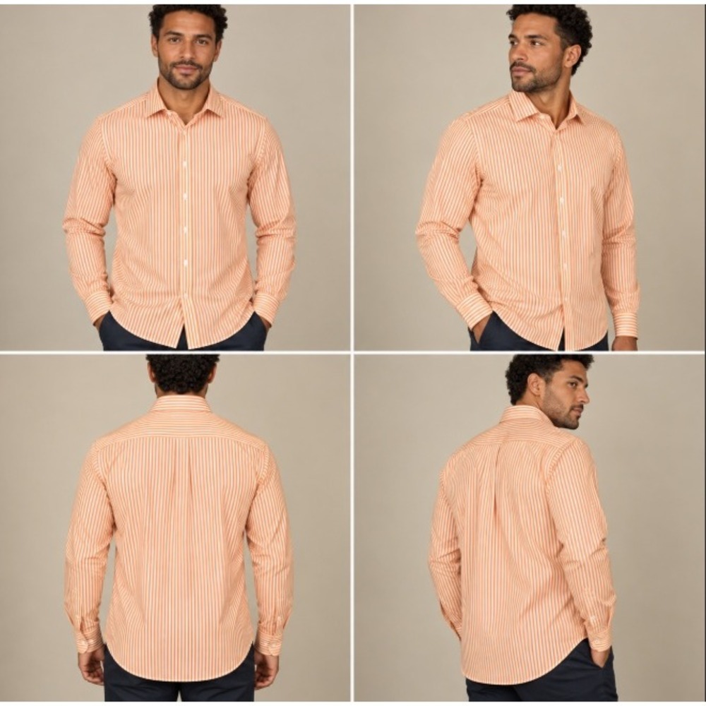 Stenströms Fitted Body Orange Stripe Twofold Cotton Dress Shirt Men 17 43 - Picture 8 of 8